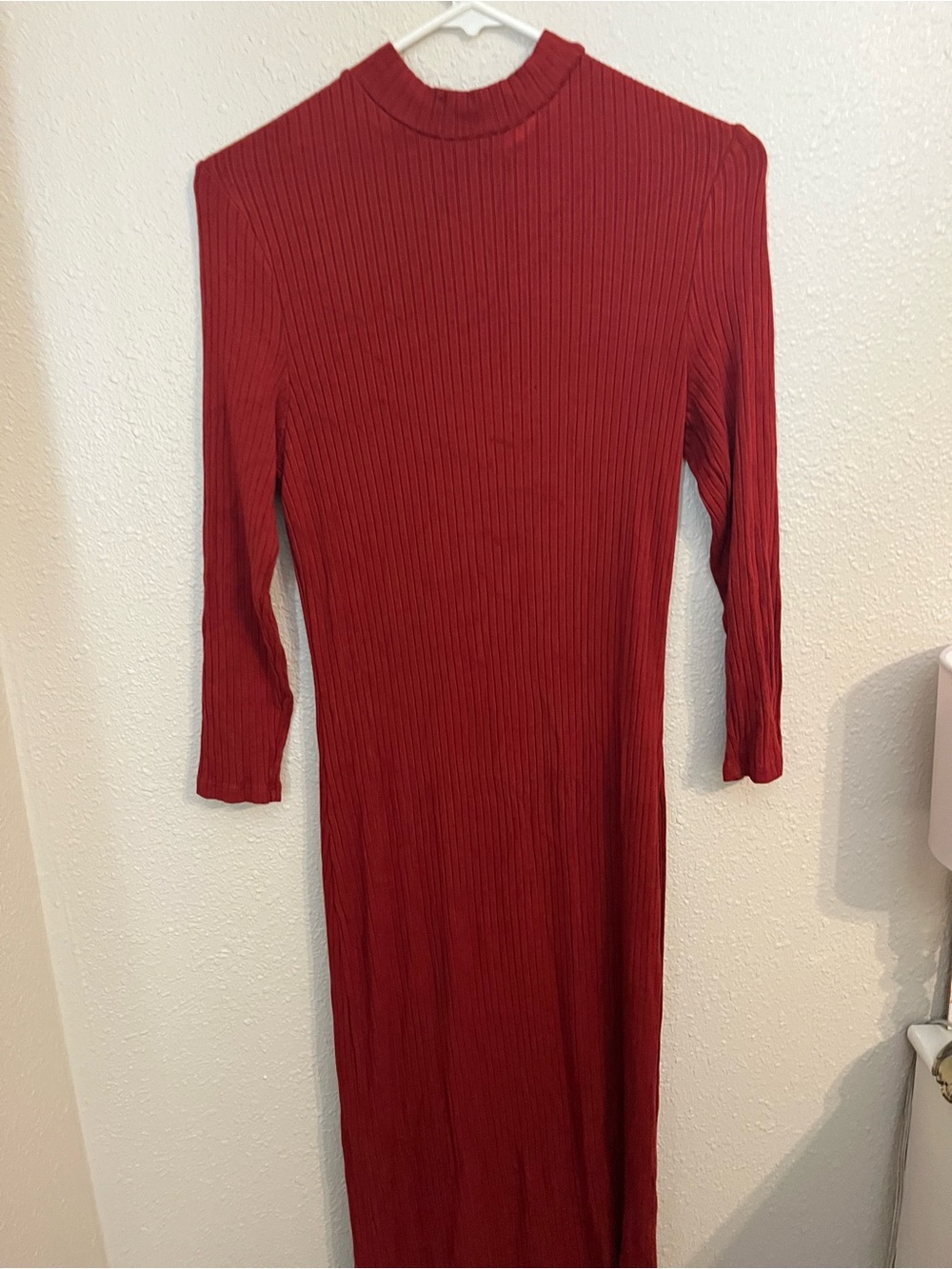 a new day Long Sleeve Ribbed Mock Neck Dress - Red